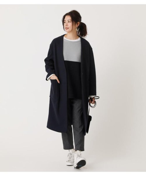 AZUL by moussy(アズールバイマウジー)/COLLARLESS MIDY COAT/NVY
