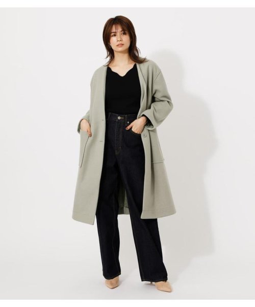 AZUL by moussy(アズールバイマウジー)/COLLARLESS MIDY COAT/L/KHA1