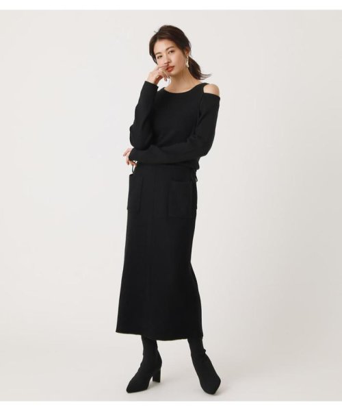 AZUL by moussy(アズールバイマウジー)/SHOULDER SLIT KNIT ONE－PIECE/BLK