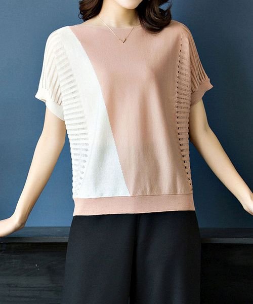 セール Tシャツレディース 切替カットソー ミセス 伸縮性 春服 夏服 ニットソー シースルー ショッピングゴー Shoppinggo Magaseek