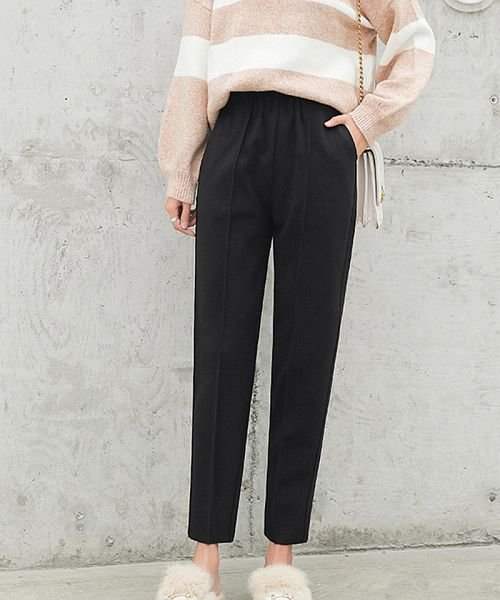 レディースパンツ ウエストゴム 美脚効果 通勤 レディースボトムス 無地 テーパードパンツ 暖かい ショッピングゴー Shoppinggo Magaseek