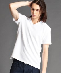 MONSIEUR NICOLE(ムッシュニコル)/タックボーダー柄VネックTシャツ/09ホワイト