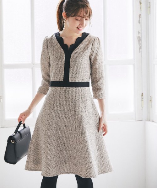 tocco closet(トッコクローゼット)/ツイードワンピース/BEIGE