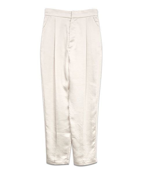 ヴィンテージサテンテーパードパンツ M レディース 春秋冬 パンツ ライトベージュ ラベンダー ベージュ ブラウン サテン テーパード 光沢 ツルツル バックゴ アンドイット And It Magaseek