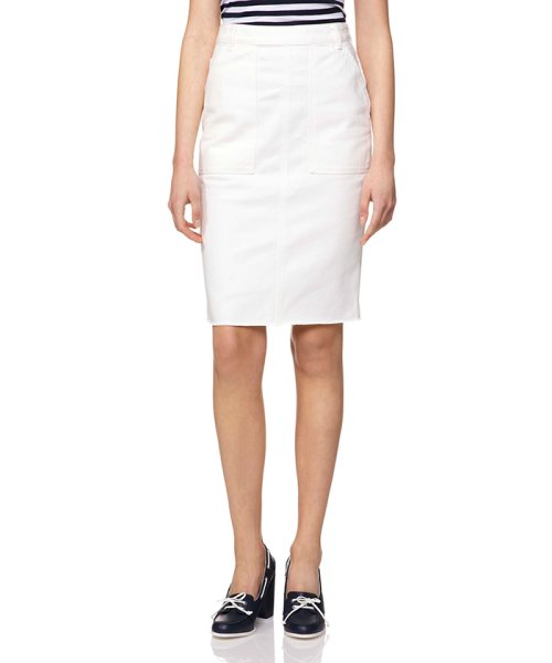 BENETTON (women)(ベネトン（レディース）)/バックポケット刺繍ミディカットオフタイトスカート/ホワイト