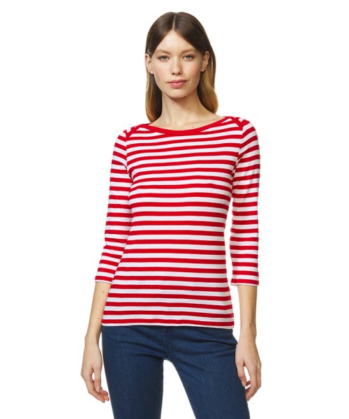 セール コットンボートネックボーダー7分袖tシャツ カットソー ベネトン レディース Benetton Women Magaseek