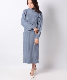 STYLEBLOCK(スタイルブロック（レディース）)/リブプチハイネックサイドスリットニットワンピース/ブルー