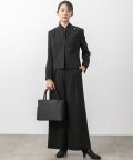 【喪服・礼服・セレモニー】ノーカラージャケット＆ボウタイブラウス＆ワイドパンツ　セットアップブラックフォーマルスーツ