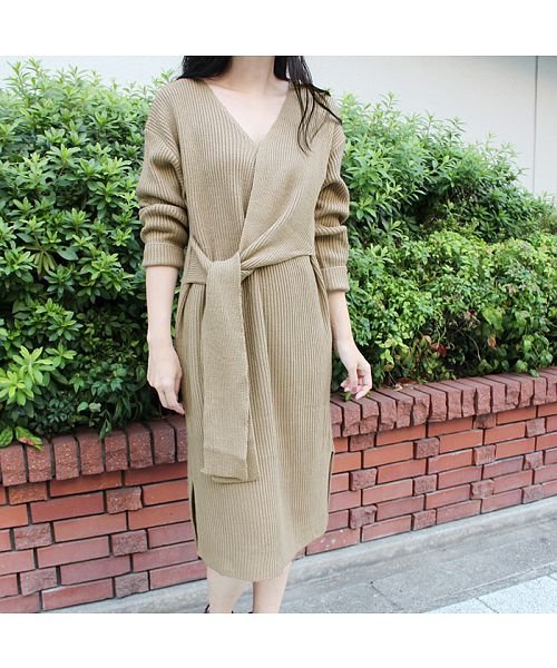 セール カシュクールリボンニットワンピース モードローブ Mode Robe Magaseek