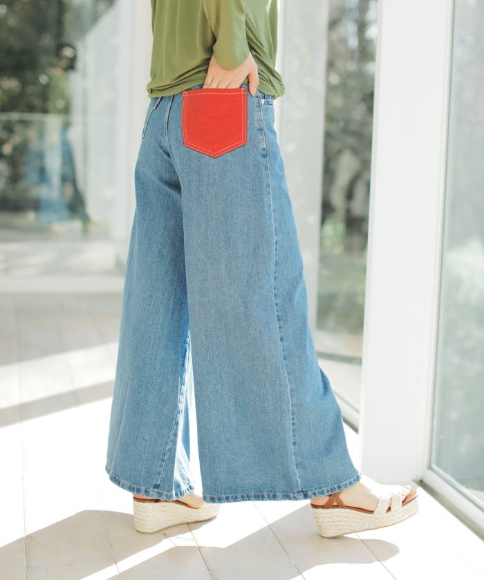 セール ハイウエストレッドポケットクロップドデニムパンツ Fudge 4月号掲載 ベネトン レディース Benetton Women Magaseek