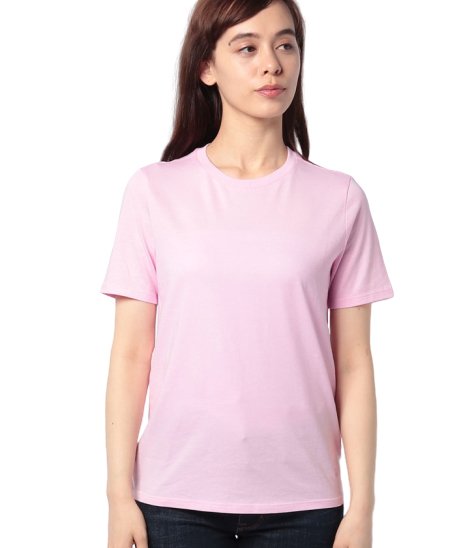 BENETTON (women)(ベネトン（レディース）)/クルーネック裾ロゴ刺繍半袖Tシャツ・カットソー/ライトピンク