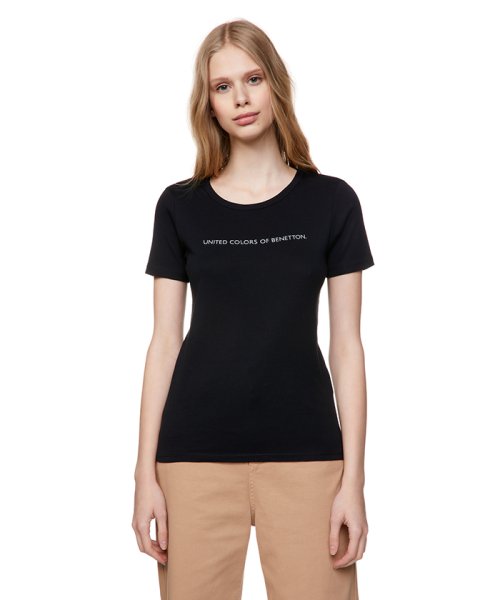 BENETTON (women)(ベネトン（レディース）)/ロゴクルーネック半袖Tシャツ・カットソー/ブラック