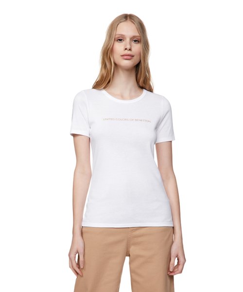 BENETTON (women)(ベネトン（レディース）)/ロゴクルーネック半袖Tシャツ・カットソー/ホワイト