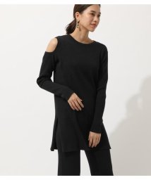 AZUL by moussy(アズールバイマウジー)/SHOULDER OPEN TUNIC KNIT TOPS/BLK