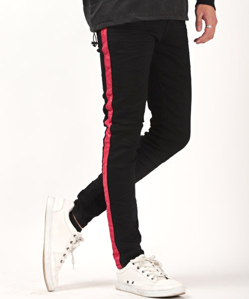 セール ネオンカラーラインブラックスキニー デニムパンツ スキニー メンズ ジーンズ ラグスタイル Luxstyle Magaseek