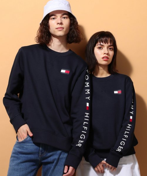 TOMMY HILFIGER(トミーヒルフィガー)/【オンライン限定】 フレンチテリー ロゴ ロングスリーブスウェット 長袖 Tシャツ/ネイビー