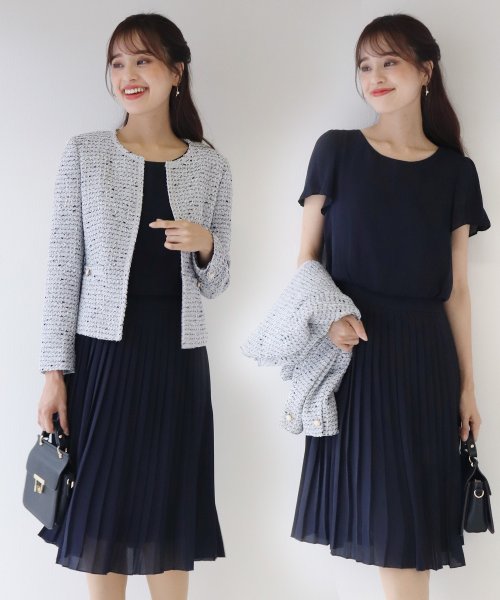 セール シフォンプリーツワンピース ミックスツイードノーカラージャケット2点セットスーツ ブルーイースト Blueeast Magaseek セール シフォンプリーツワンピース ミックスツイードノーカラージャケット2点セットスーツ ブルーイースト Blueeast Magaseek