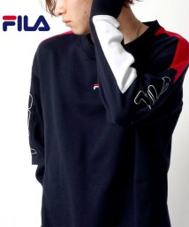 MARUKAWA(マルカワ)/【FILA】フィラ　ミニロゴ刺繍　袖ロゴプリント　袖切り替え　裏毛　トレーナー 春/ネイビー