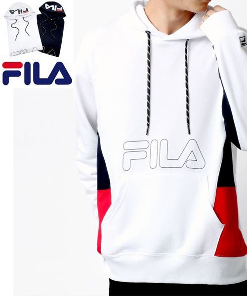 MARUKAWA(マルカワ)/【FILA】フィラ　ロゴプリント　脇切替え　裏毛　パーカー  ユニセックス/ホワイト