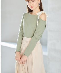 tocco closet(トッコクローゼット)/ドット柄りぼん付きワンショルダー風リブトップス/Mint