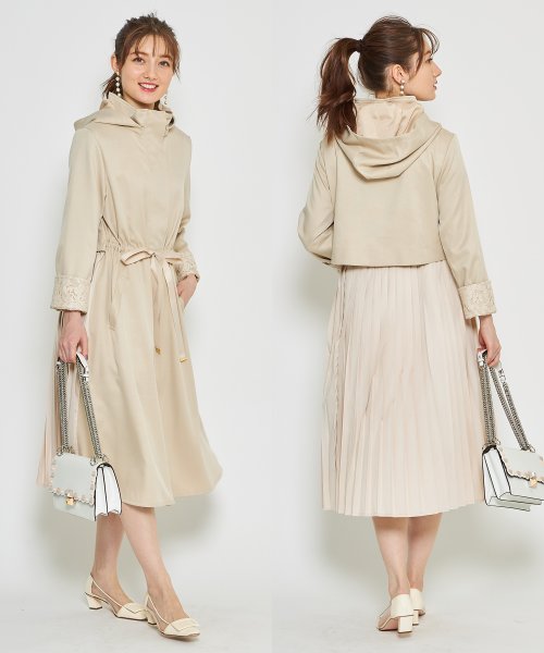 tocco closet luxe(トッコクローゼットリュクス)/２ＷＡＹフード付き袖口レース装飾バックプリーツロングブルゾン/BEIGE