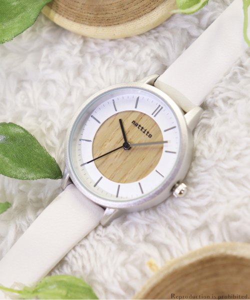 nattito(ナティート)/【メーカー直営店】腕時計 レディース 革ベルト 木製文字盤 ポム フィールドワーク YM004/ホワイト