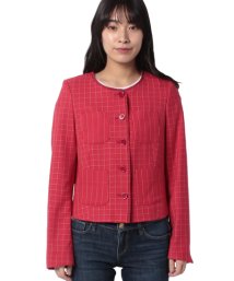 BENETTON (women)(ベネトン（レディース）)/ウール混パッチポケットノーカラージャケット/レッド