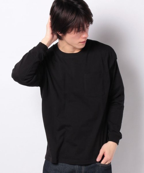 MARUKAWA(マルカワ)/無地　ビッグシルエット　ポケット付き　長袖Tシャツ/ブラック