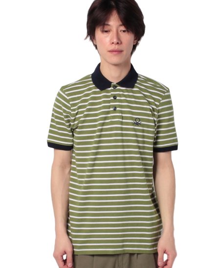 BENETTON (mens)(ベネトン（メンズ）)/ボーダー鹿の子ポロシャツ/カーキ