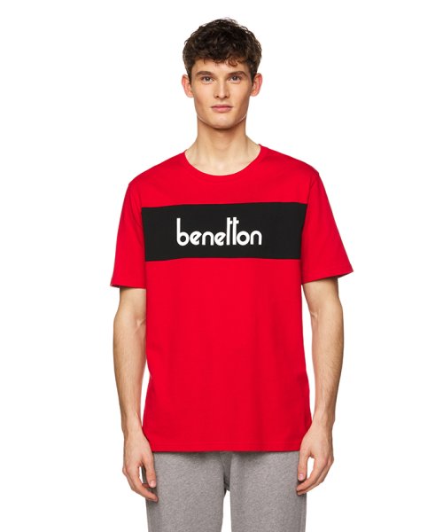 BENETTON (mens)(ベネトン（メンズ）)/パネルカラーロゴTシャツ・カットソー/レッド