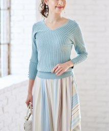 tocco closet(トッコクローゼット)/袖口ビジュー付き七分袖Vネックリブニットプルオーバー/Mint