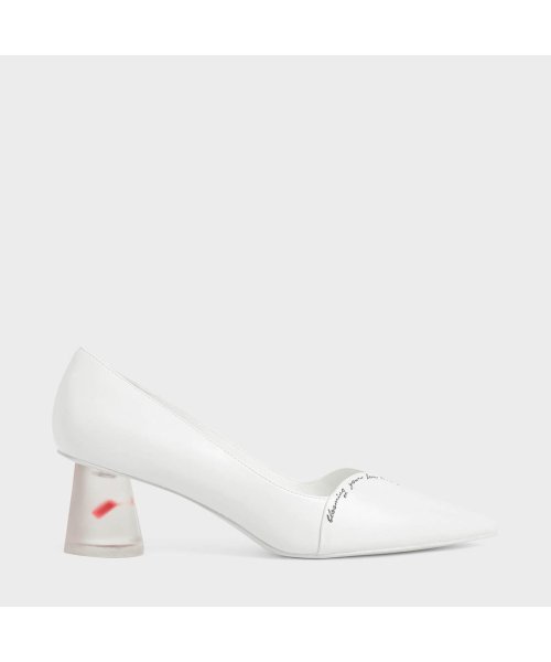 セール エンブロイダード ルーサイトスカルプチャーヒールパンプス Embroidered Lucite Sculptural Heel Pumps White チャールズ アンド キース Charles Keith Magaseek