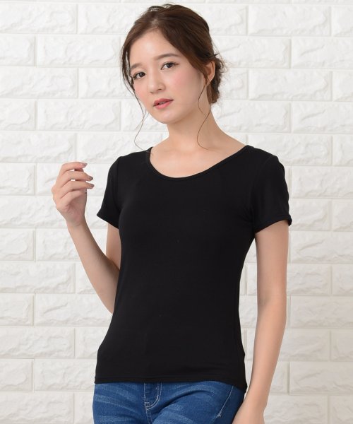 Lace Ladies(レースレディース)/カップ付き半袖Tシャツ トップスインナー/ブラック