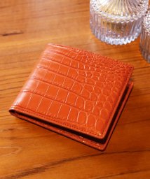 sankyoshokai(サンキョウショウカイ)/クロコダイルレザー折り財布マット加工両カード/オレンジ