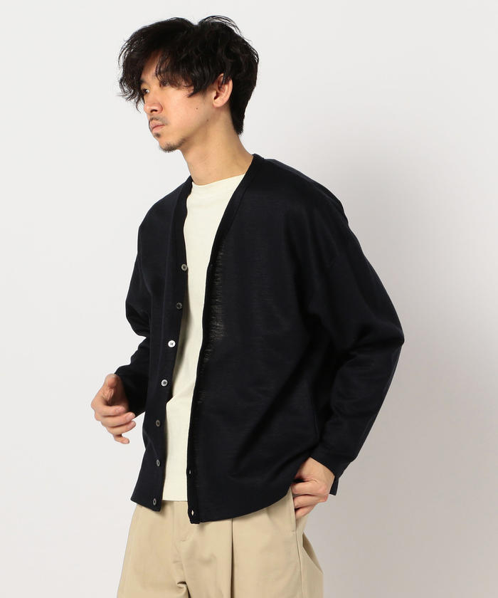 BATONER / バトナ― | 2022SS | 3BUTTON KNIT JACKET COTTON LINEN コットン リネン ニット ジャケット カーディガン | M | ネイビー | メンズ