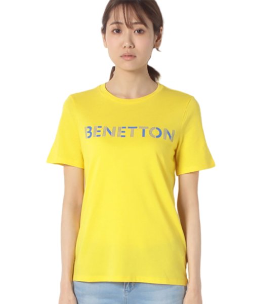 BENETTON (women)(ベネトン（レディース）)/モダールコットンブランドロゴ半袖Tシャツ・カットソー/イエロー