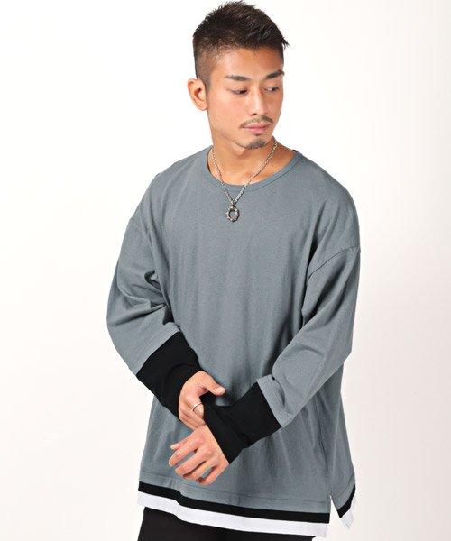 セール レイヤード無地ロンt ロンt メンズ 長袖tシャツ カットソー