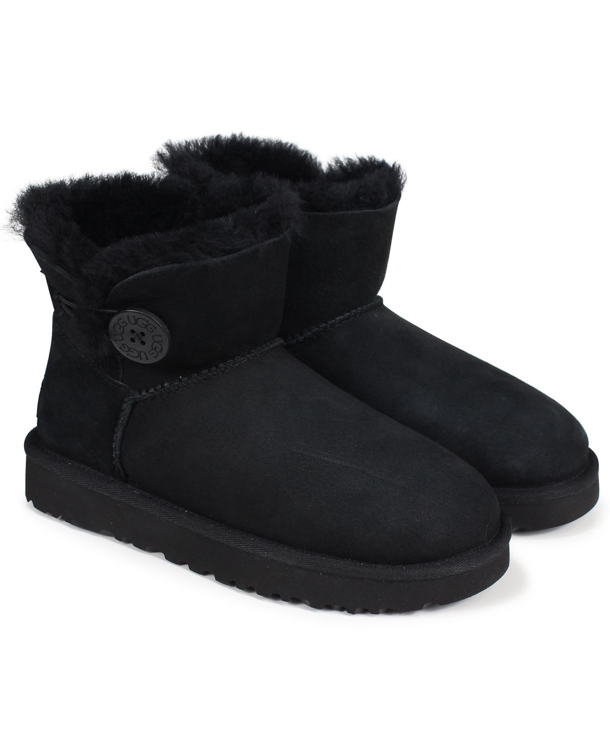 UGG アグ ムートンブーツ　ミニ ベイリー ボタン黒　ブラック　8　25.0