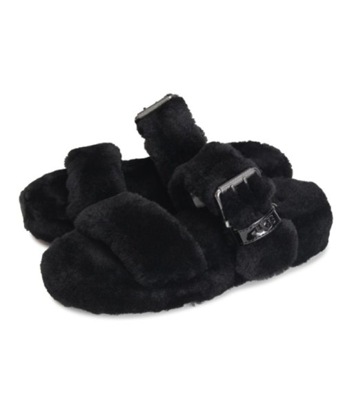 UGG(UGG)/UGG アグ サンダル コンフォートサンダル ファズ イヤー レディース 厚底 WOMENS FUZZ YEAH ブラック グレー パープル ピンク 黒 110/ブラック