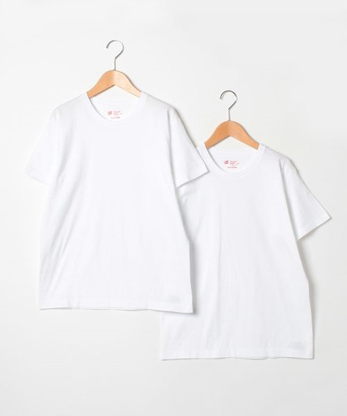 JEANS MATE(ジーンズメイト)/【HANES】JAPAN FIT CREW 2P Pack T－Shirt  コットン100% クルーネックTシャツ 2枚組 透けにくい5.3オンス/ホワイト