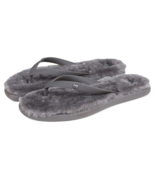 UGG(UGG)/UGG アグ サンダル ビーチサンダル フラッフィー 2 レディース ファー WOMENS FLUFFIE 2 FLIP FLOP ブラック グレー ライト グ/チャコールグレー