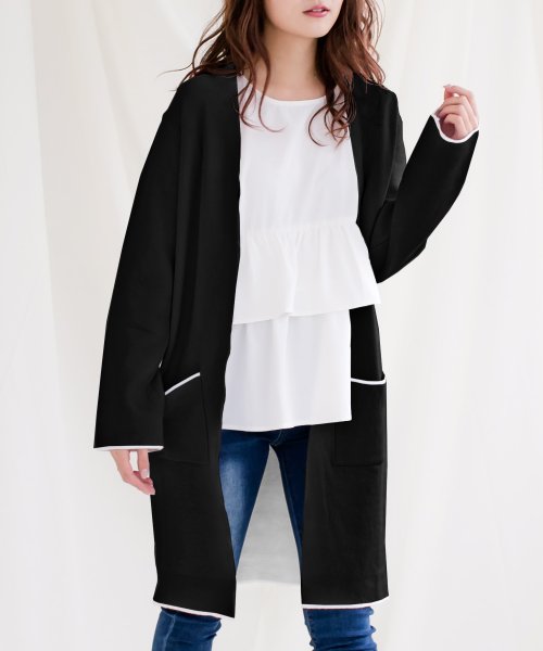 ジュリアブティック Julia Boutique パイピングロングニットカーディガン カーディガン 春 レディース きれいめ ロング カーディガン ニット パイピング バイカラー ロング もっちり Magaseek