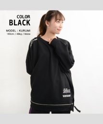 1111clothing(ワンフォークロージング)/裾ZIPレタリングビッグトレーナー 男女兼用 ユニセックス 人気 ブランド ワンフォー 1111/ブラック