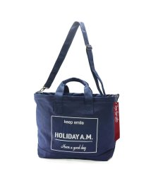 Holiday A.M.(ホリデーエーエム)/バッグ トート ショルダー 2WAY メンズ レディース 大きいサイズ フタ付き 布 帆布 HolidayA.M./ネイビー