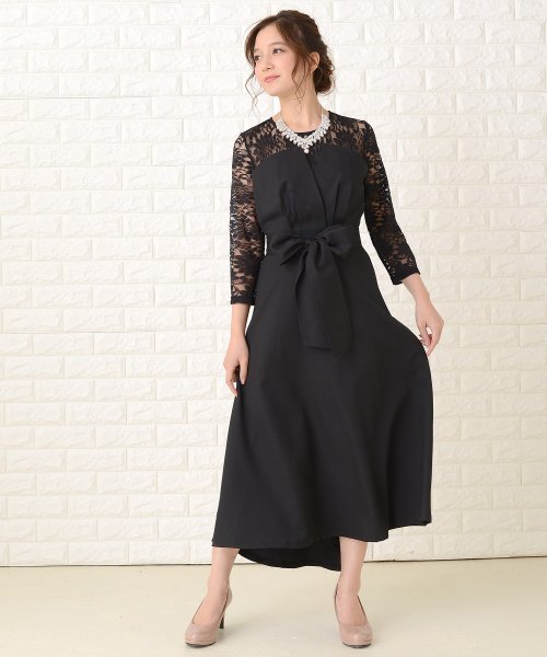 セール 花柄レース七分袖ロング丈ワンピース ドレス レースレディース Lace Ladies Magaseek