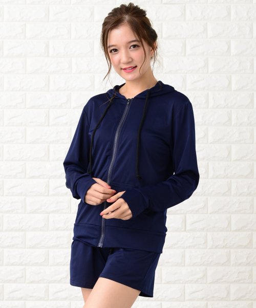 ラッシュガードパーカー ショートパンツ上下2点セットアップ レースレディース Lace Ladies Magaseek