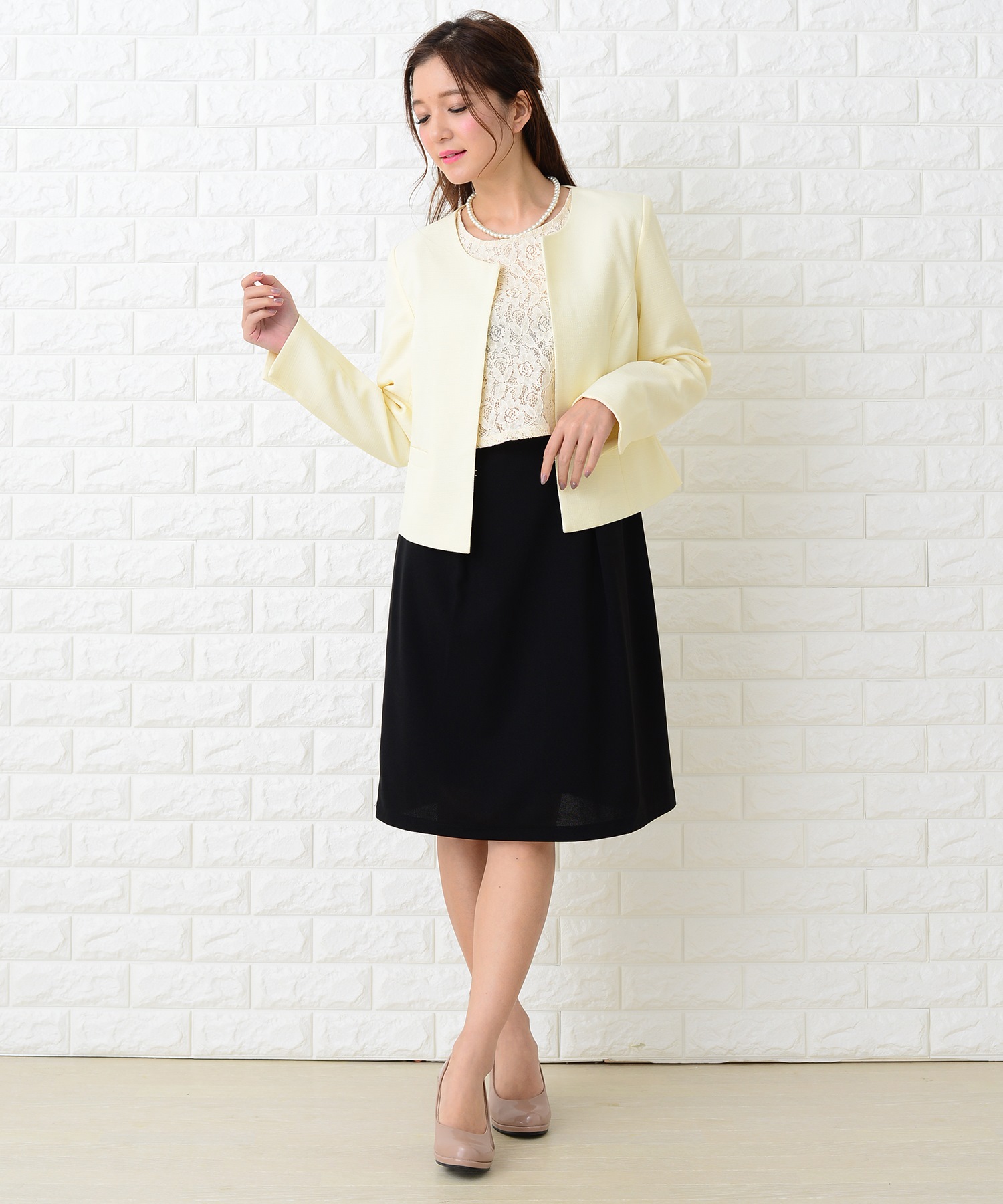ノッチドラペルカラーツーピース風ワンピース ドレス セットアップ レースレディース Lace Ladies Magaseek