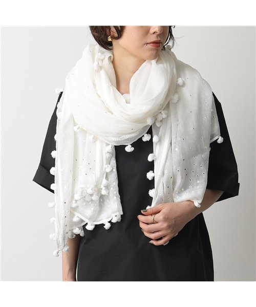 セール Citrus シトラス C137 シルク混コットン 大判 ストール ガーゼショール ポンポン ホログラム装飾 Natural レディース シトラス Citrus Magaseek