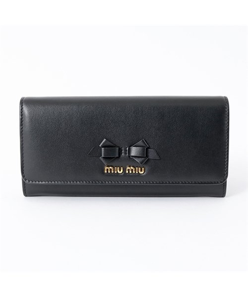 MIUMIU(ミュウミュウ)/【MIUMIU(ミュウミュウ)】miumiu ミュウミュウ 5MH109 UEI F0002 PATTINA リボン レザー 二つ折り長財布 パスケース付き N/ブラック