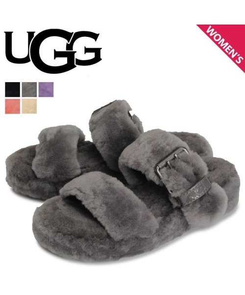 UGG(UGG)/UGG アグ サンダル コンフォートサンダル ファズ イヤー レディース 厚底 WOMENS FUZZ YEAH ブラック グレー パープル ピンク 黒 110/チャコールグレー